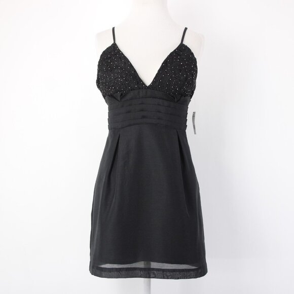 Free People Dress Sz 4 Black Beaded V Neck Lined Cotton Polyester Dress - Picture 2 of 15
